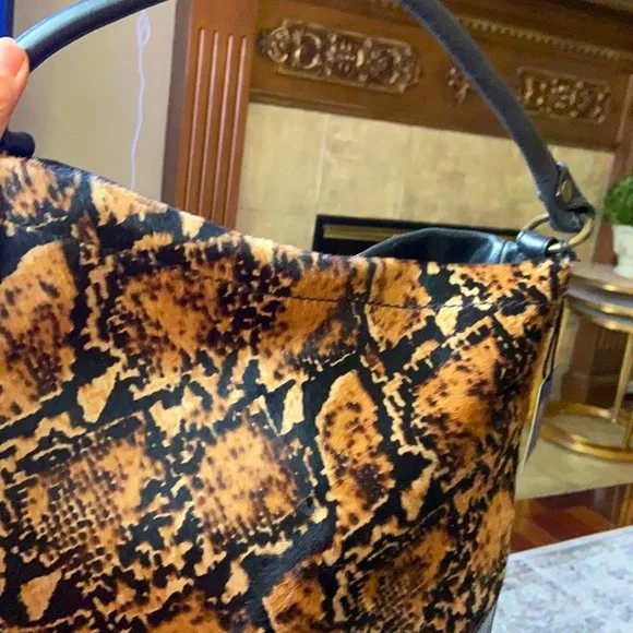 Frye Snake Pattern Hobo Bag - Black and Tan - Picture 2 of 7